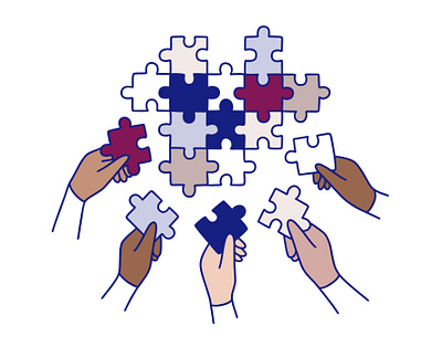 Diverse team work illustration for the childcare agency black and white collaboration community coworking diverse diversity equality hand icons illustration inclusion line drawing lineart minimal people puzzle team teamwork vector workspace