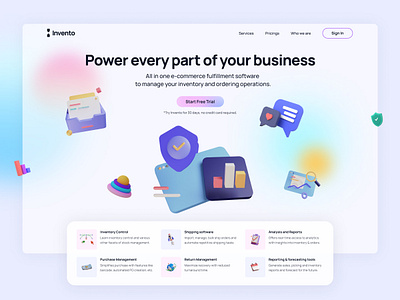 Invento - Hero Landing Page Concept [WIP] 3d blur gradient header hero interface landing page soft ui ui design web web design