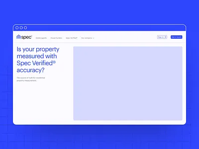 Spec - Spec Verified® landing page animation blue branding design grid grid systems illustration isometric landing page layout marketing minimal property real estate responsive tech ui web website
