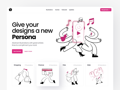 Persona illustrations 404 abstract application dance error finance illustration landing line music outline page people pets shopping surreal ui vector web website