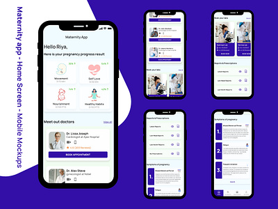 Maternity app - Home Screen - Mobile Mockups android appdesign application homepage ios materialdesign maternity pregnancy ui ux