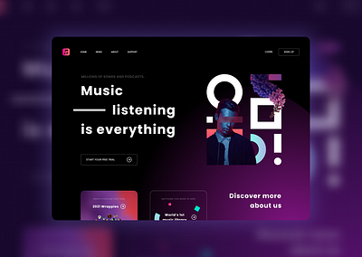 Landing page design of music library design graphic design interface design music ui ux web design