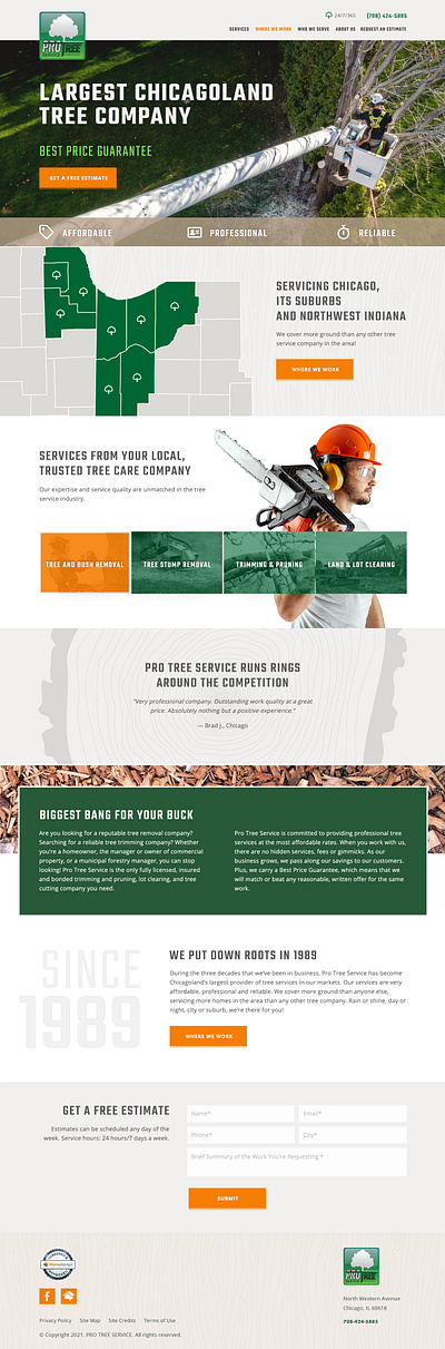 ProTree Services about company history design section tree services web design website