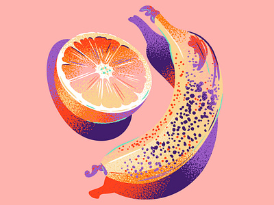 Orange & Banana banana bright citrus colorful drawing editorial editorial illustration flavor cues flavor notes food illustration fruit fruit illustration gradient happy illustration jordan kay limited color noise orange texture