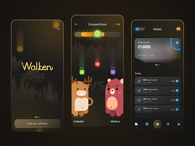 Walken Redesign Concept animation app concept cleean interaction mobile game mobile nft nft nft game nft ui ui walk ui walken ui walking game