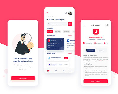 Job Finder App app design app ui job finder job finder app job listing job portal job search mobile app popular design popular shot recent shot ui ui design uiux design