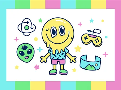 Psychedelic Mascot acid alien branding cartoon character colorful creative design drugs flat funny illustration logo mascot melting outline psychedelic smile videogame vr