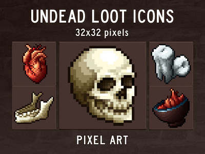 Free Undead Loot Pixel Art 2d 32x32 art asset assets fantasy game game assets gamedev icon icons indie indie game mmorpg pixel pixelart pixelated rpg set undead