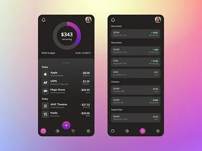 Minimal Budget App app app design budget budget app dark theme dark ui dark ux mobile mobile design mobile ui mobile ux ui ux