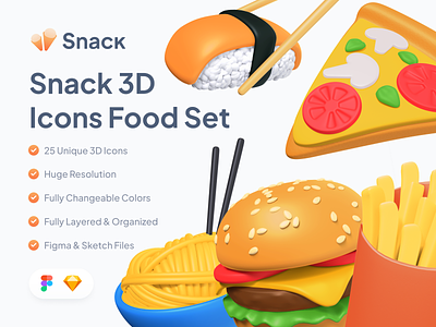 Introducing Snack 3D Icons Set 3d 3d assets app blender clean creative cute 3d design food icons minimal snack 3d ui uiscore ux web