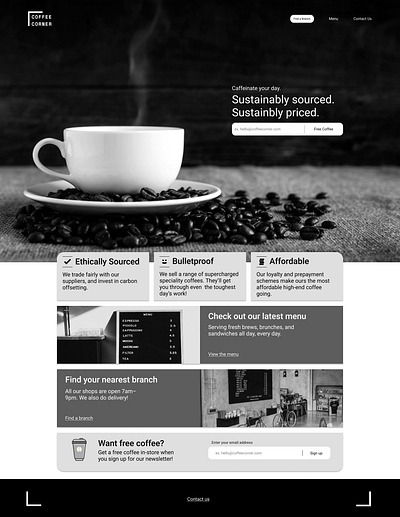 Coffee Corner Landing Page design designlab landing page typography ui ux web