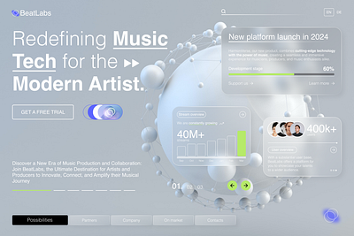 Futuristic Music Tech Platform creative platform data visualization futuristic design landing page minimal interface modern ui modern website music music analytics music platform music tech platform design product showcase tech platform ui design user friendly ux design ux ui web design website