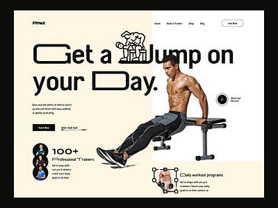Fitness - Website Header blockchain cardio crossfit design exercise fawaz figma fit fitness gym health landing page muscle personal trainer popular ui web web3 workout yoga