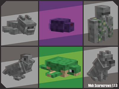 Mob Scarecrows 1.1.0 Update 3d blockbench cat endermite illustrator iron golem minecraft pigeon statue turtle wolf