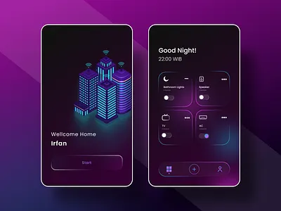 Smart Home App app black dark home pink purple smart home ui