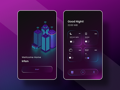 Smart Home App app black dark home pink purple smart home ui