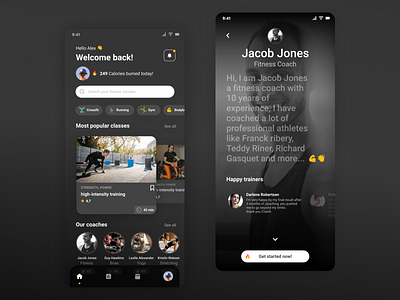 Workout App app application cardflow coachingapp darkmode design figma mobile mobileapp mobileapplication onboarding pixelperfect ui uidesign userflow ux uxdesign walkthroughs webapp workoutapp