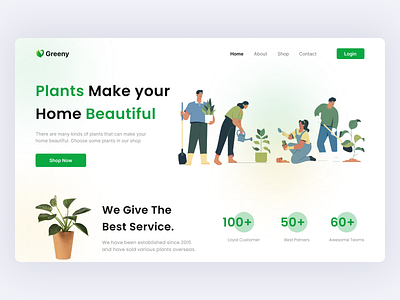 Greeny - Plant Shop e commerce gardening website green homepage landing page natural plant plant care plant gardening plant shop plant ui plants shop simple trendy web design ui design uiux ux design web design website