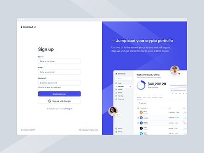 Sign up page for crypto exchange — Untitled UI design system figma form log in login minimal minimalism saas sign up signup simple split ui kit webflow