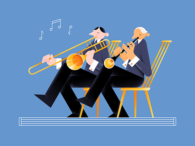 Duet characterdesign color concert design digital event flat illustration melody music note people symphony trombone vector