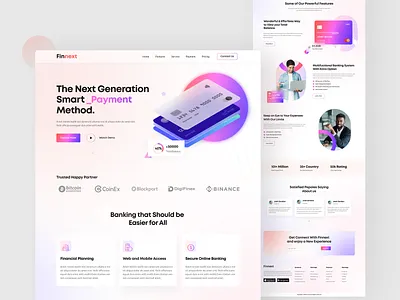 Finnext-Digital Banking Landing Page bank bank card banking website debit digital banking finance finance app financial technology financial website fintech futurstic home page landing page money paymen ui ui ux ux visa card web