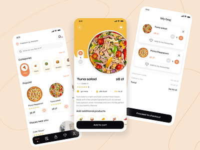 Food Market App card check delivery eat food minimal order pizza taste ui ux