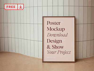 Free Poster on the Floor Mockup branding design download frame free freebie identity logo mockup poster psd template typography wall