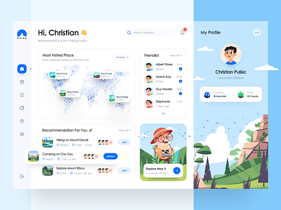 Hiking Dashboard adventure booking camping climbing community dashboard destination forest hiking hiking dashboard mountain nature travel travel agency travel app travel dashboard trip vacation website