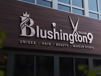 Blushington 9 Salon Logo 3d animation app branding design graphic design illustration logo logo design mockup motion graphics new logo parlor logo salon salon logo trending logo typography ui ux vector
