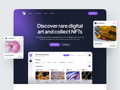 Nftol - NFTs Marketplace Website [Hero] blockchain clean crypto cryptocurrency design fintech hero interface landing landing page marketplace minimal nft nft market nft marketplace nft web token ui ux website