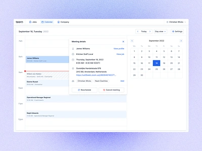 Calendar - meeting details calendar call call details cancel cancel meeting daily view details google calendar information job job interview lever meeting meeting details participants recruitment reschedule schedule teero zoom