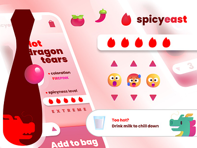Hot sauces shop app app branding childish colorful design ecommerce emoji funny hot noteviews sauce spicy ui