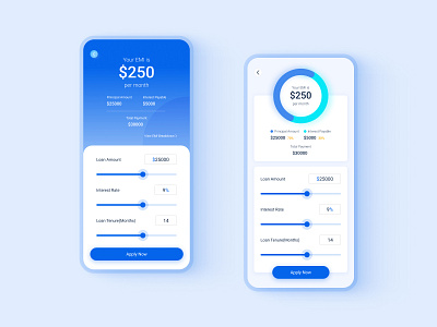 EMI Calculator UI #DailyUI analytics app bank bankingapp blue calculator chart data emi emicalculator finance fintech graph loancalculator piechart ui ux