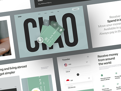 Ciao - Bank Card Landing Page bank bold branding brutalism card clean company corporation crypto elegant exchange finance glasmorphism landing page layout modern outstanding strong user experience withdraw