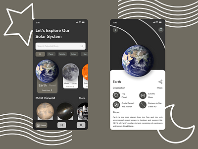 Stargazing App design mobile mobile app mobile app design planet solar system stargazing ui uiux ux