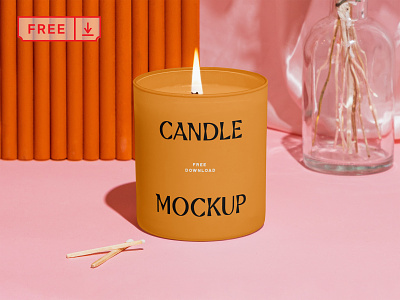 Free Candle with Flower Mockup branding candle decoration design download free freebie identity logo mockup psd template typography