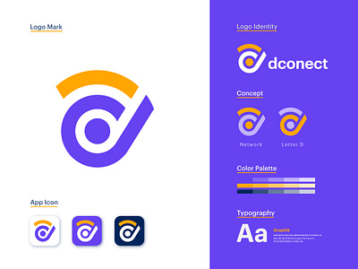 Dconect logo design. blockchain brand identity branding connection crypto d logo design graphic design internet letter d letter logo logo logo mark modern logo network signal wireless social network tech waves wifi