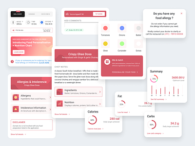 Zomato Components V2 calorie components dailyuichallenge delivery design fat food health startup tech ui ux vector zomato