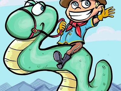Cute worm rider cartoon humour illustration