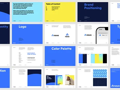 Novo.co Brand Identity b2b bank brand design branding color palette financial fintech guidelines icon identity logo modern money saas simple small business symbol tech typography visual identity system