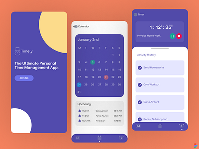 Time Management App 2022 agency black calendar cheap cuberto design figma halo hire illustration kids mobile mobile design qoulio student time track ui white