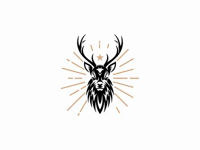 Deer Logo for Sale animal branding buck deer design doe emblem golden horns icon illustration logo mark nature premium star sun vector white tail wild