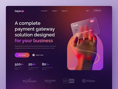bayaraja - Fintech Landing Page bank banking business card dark digital banking finance financial fintech homepage landing page money payment ui uiux ux web design website