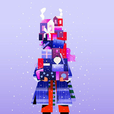 Overwhelmed by presents art character design character illustration christmas creative design gifts graphic design illustration illustrator minimalistic art palette presents purple simpleillustration vector visual winter