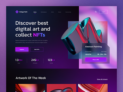 Unique.Tech - NFT Marketplace Website bitcoin crypto cryptocurrency dark ethereum homepage landing page marketplace nft nft art nfts token ui uiux ux web design website