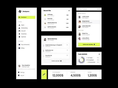 UI Components Deskpass chart clean components design system graph minimal navigation product design sidebar navigation task ui ux widgets