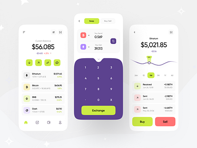 Crypto wallet - Mobile app app design bitcoin bnb clean color crypto dash design etharium interface mobile app typography ui ux wallet