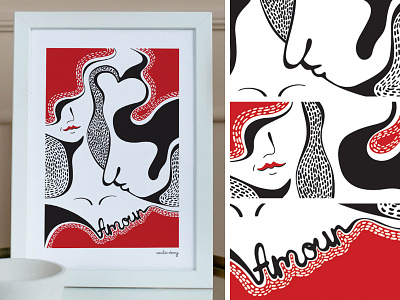 Amour | Love abstract adobe illustrator amour art artwork black and white couple illustration digital art illustration illustrator kiss love love illustration modern art print red romantic illustration valantines day vector wall art