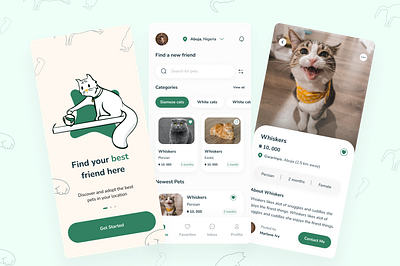 Pet adoption app cats design landing page mobile ui ux