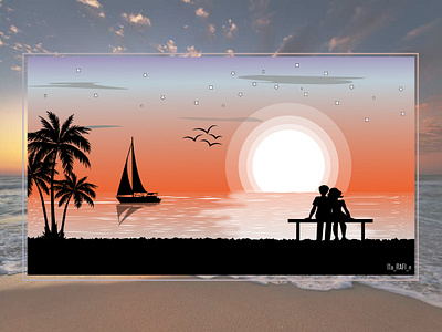 Couple Enjoying Sunset art branding degital art design flat graphic design illustration illustrator logo portrait art potrait ui ux vector